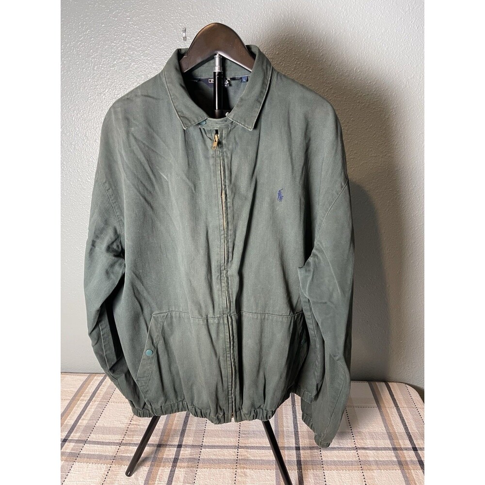 Polo Ralph Lauren Vintage Dark Green Harrington Made USA 100% Cotton Mens Size L